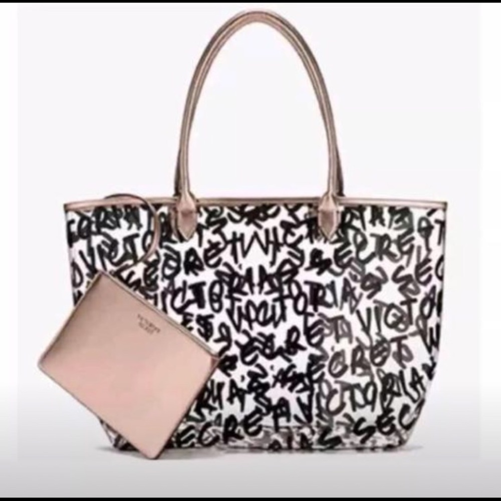 Victoria secret graffiti tote bag with pouch